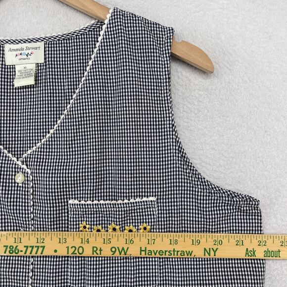 AMANDA STEWART Tank Top XL Intimates Gingham Check Sleep Lounge Cotton Gray VTG - Picture 10 of 12